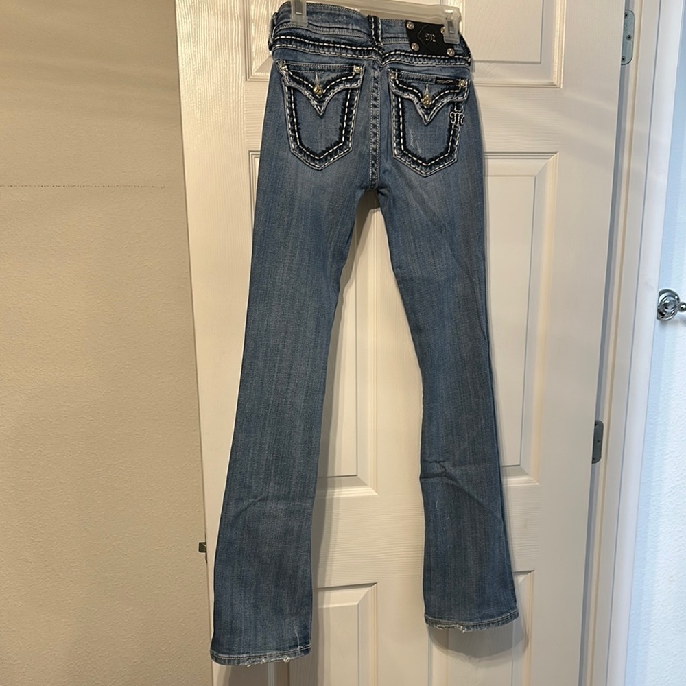 Miss Me Blue Flare Jeans with Intricate Stitching